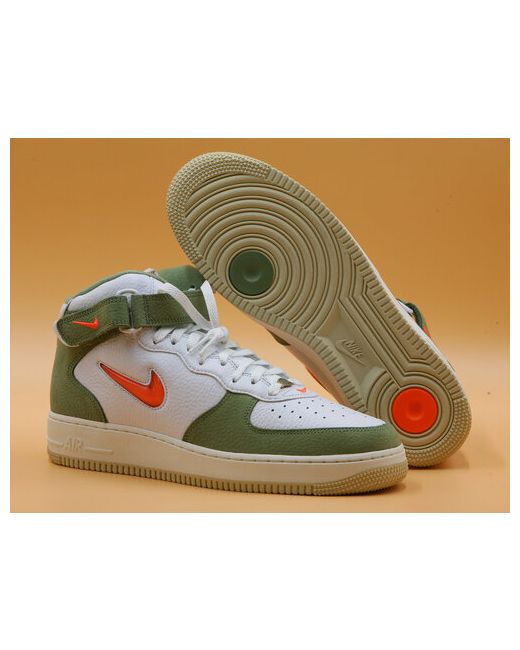 Nike Кроссовки Air Force 1 Mid QS демисезонные повседневные натуральная кожа полнота D высокие нескользящая подошва размер 105US зеленый белый