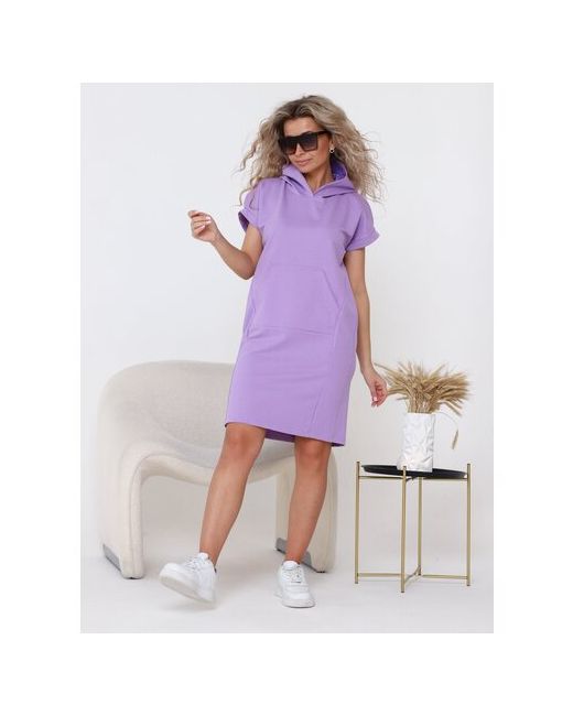 IvCapriz Платье-футболка прямой силуэт миди капюшон карманы размер 52