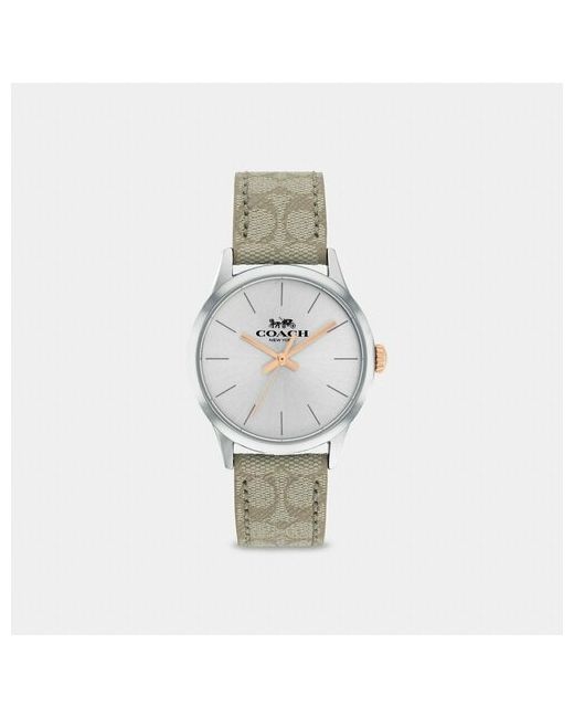 COACH Наручные часы с ремешком бежево-серого цвета в монограмму серый серебряный