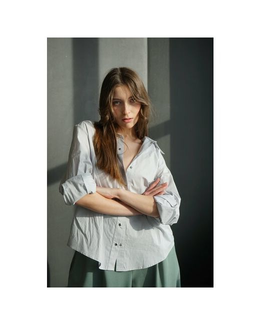 Clamp-Shop Блуза классический стиль полуприлегающий силуэт длинный рукав открытая спина однотонная размер 44