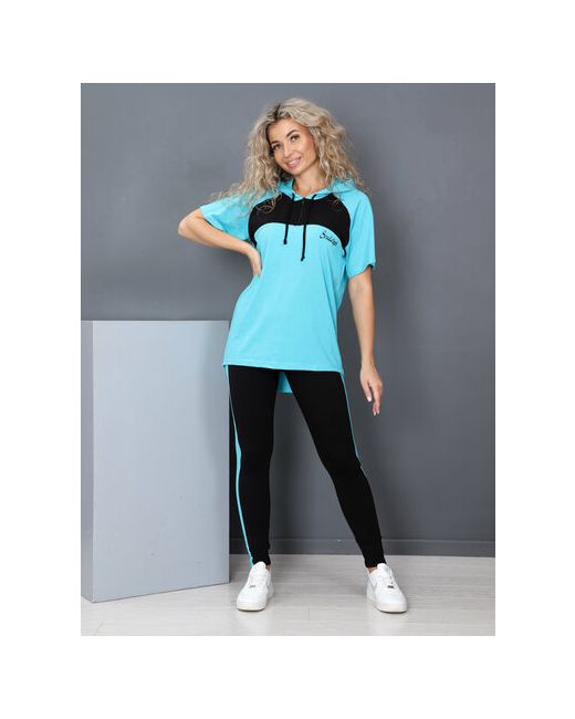 IvCapriz Костюм футболка и легинсы спортивный стиль прилегающий силуэт трикотажный капюшон размер 50 мультиколор