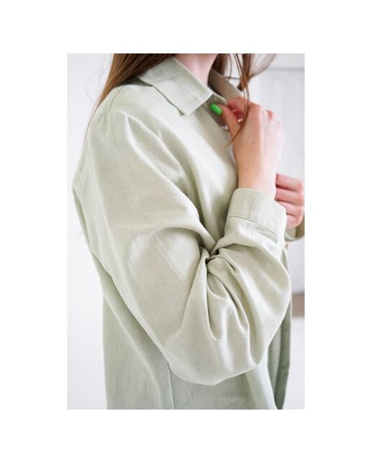 Clamp-Shop Рубашка повседневный стиль прямой силуэт длинный рукав манжеты однотонная размер 44 зеленый