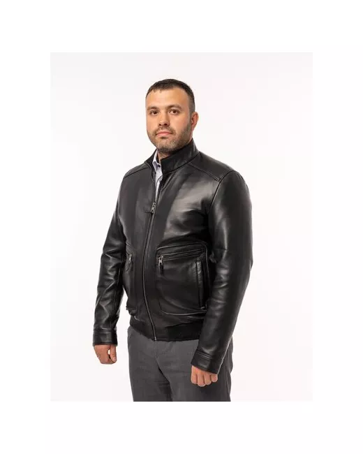 Roman Roberman Кожаная куртка демисезонная силуэт прилегающий без капюшона карманы размер L