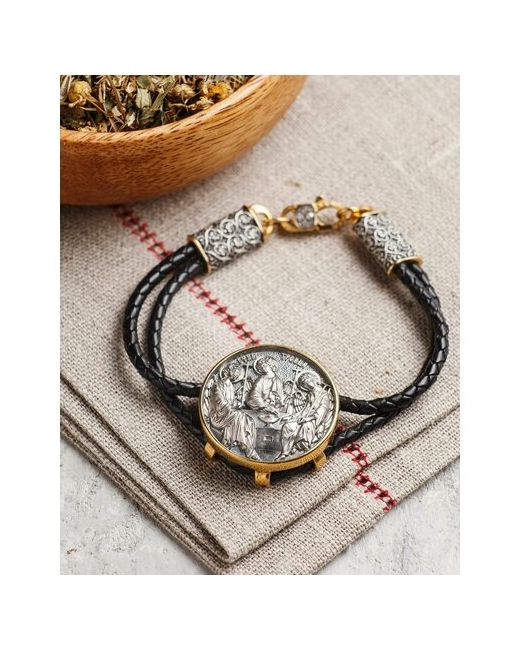 Ювелия Кожаный браслет с позолоченной пластиной икона Святая Троица размер 190