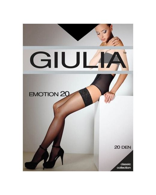 Giulia Чулки черные EMOTION с кружевом на силиконовой ленте 1/2 20 den