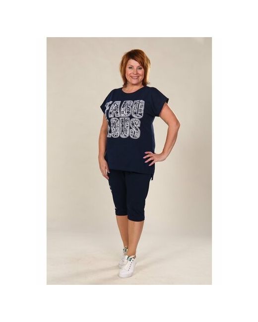 IvCapriz Костюм футболка и бриджи повседневный стиль прямой силуэт трикотажный размер 60 синий