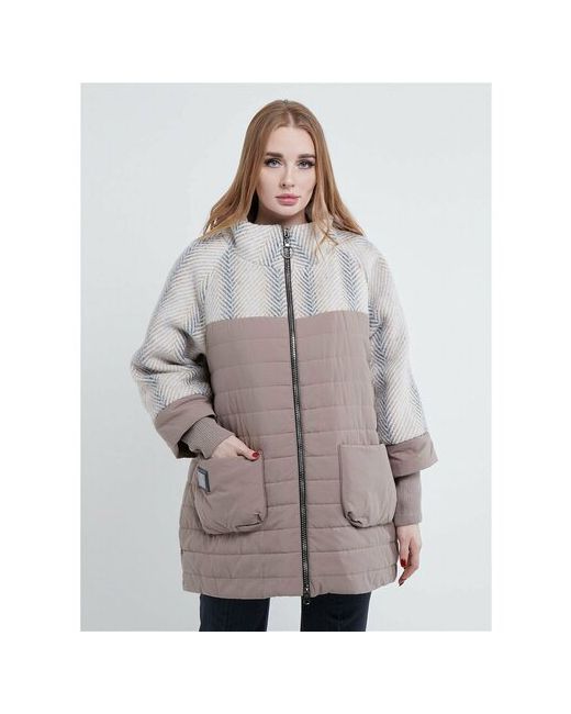 Riches Куртка зимняя средней длины силуэт прямой утепленная ветрозащитная стеганая съемный капюшон карманы размер 56