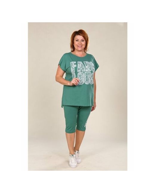 IvCapriz Костюм футболка и бриджи повседневный стиль прямой силуэт трикотажный размер 54 белый зеленый