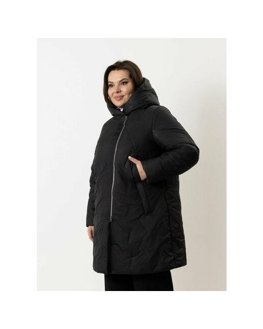 Riches Куртка демисезон/зима средней длины силуэт прямой несъемный капюшон ветрозащитная карманы стеганая утепленная размер 50