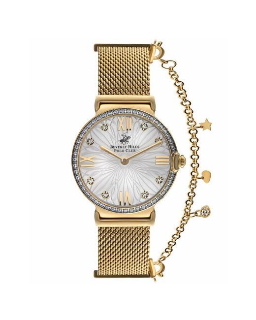 Beverly Hills Polo Club Наручные часы Американские с кристаллами на циферблате BP3363C.130 гарантией серебряный золотой