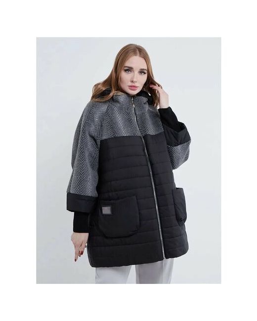 Riches Куртка зимняя средней длины силуэт прямой карманы ветрозащитная съемный капюшон утепленная стеганая размер 60