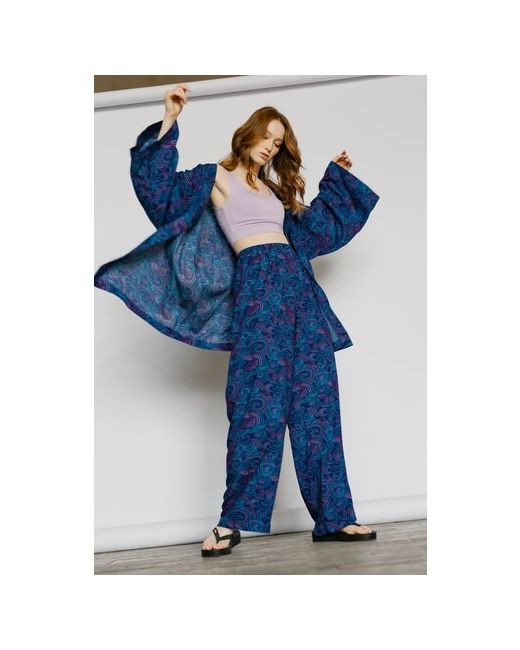 Chic In Details Костюм кимоно и брюки повседневный стиль свободный силуэт пояс на резинке пояс/ремень размер M
