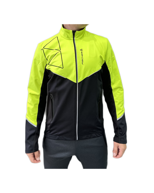 Fischer Куртка для бега средней длины силуэт прилегающий светоотражающие элементы мембранная воздухопроницаемая без капюшона вентиляция влагоотводящая водонепроницаемая карманы ветрозащитная размер 50 черный желтый