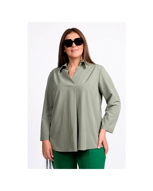 Svesta Блуза повседневный стиль свободный силуэт длинный рукав без карманов однотонная размер 60 зеленый