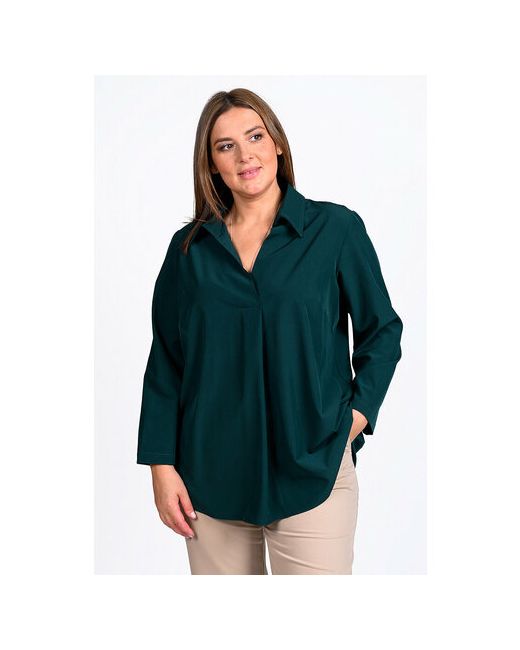 Svesta Блуза повседневный стиль свободный силуэт длинный рукав без карманов однотонная размер 54 зеленый