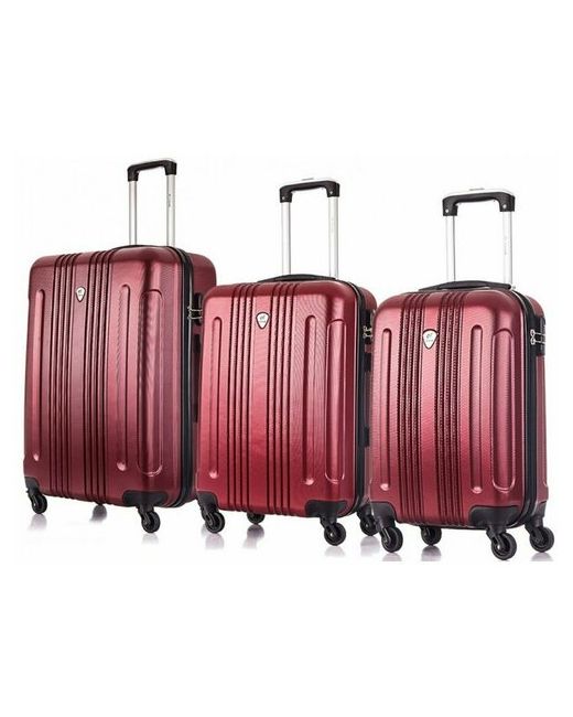 L'Case Комплект чемоданов 3 шт. водонепроницаемый опорные ножки на боковой стенке 112 л размер S бордовый