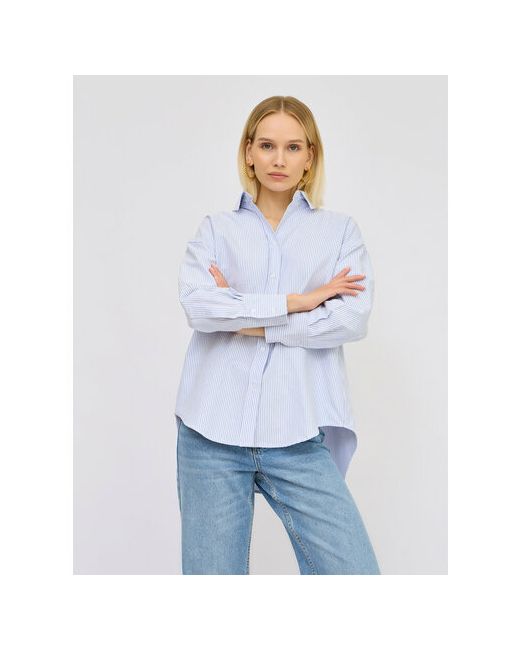 Olya Stoforandova Рубашка нарядный стиль оверсайз длинный рукав без карманов в полоску размер 46 голубой