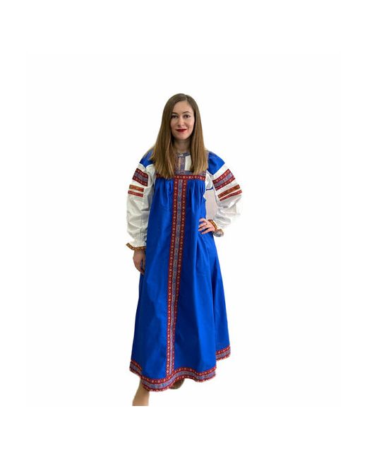 Русский Сарафан Русский народный костюм женский национальный сарафан взрослый синий из хлопка отделка в ассортименте