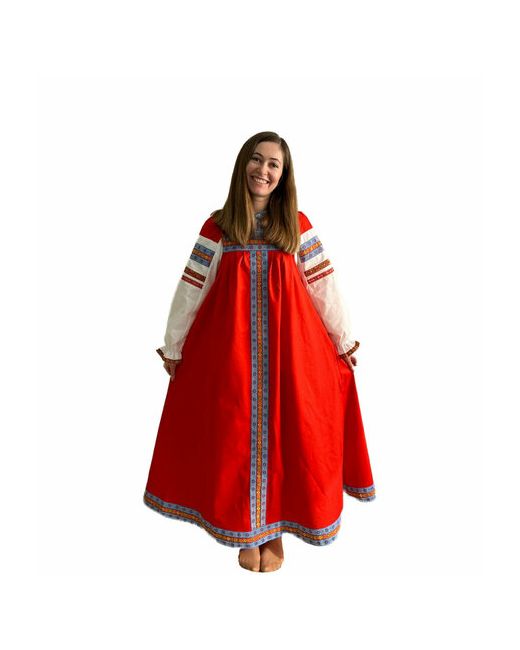 Русский Сарафан Русский народный костюм женский национальный сарафан взрослый красный из хлопка отделка в ассортименте