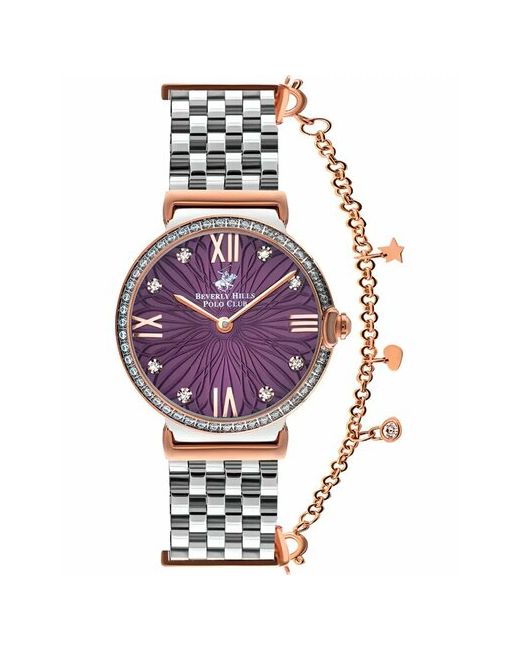 Beverly Hills Polo Club Наручные часы Американские с кристаллами на циферблате BP3362C.580 гарантией фиолетовый серебряный
