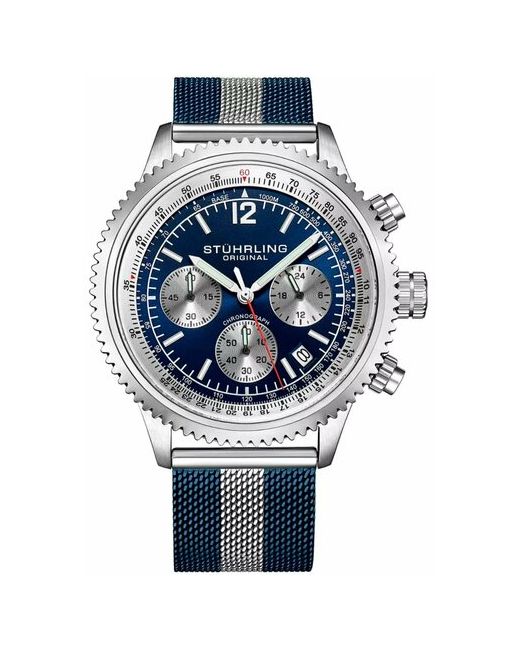 Stuhrling Наручные часы 4015.4 с хронографом серебряный синий