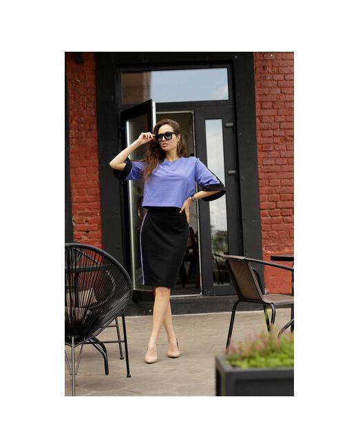 Wewant Костюм свитшот и юбка классический стиль полуприлегающий силуэт манжеты пояс на резинке трикотажный размер 42 фиолетовый черный