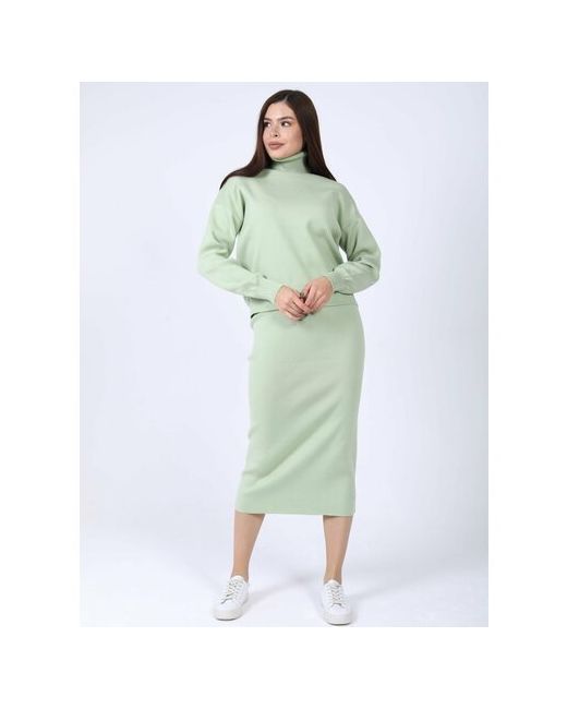 Не определен Костюм свитер и юбка повседневный стиль оверсайз пояс на резинке трикотажный размер 42-48 зеленый
