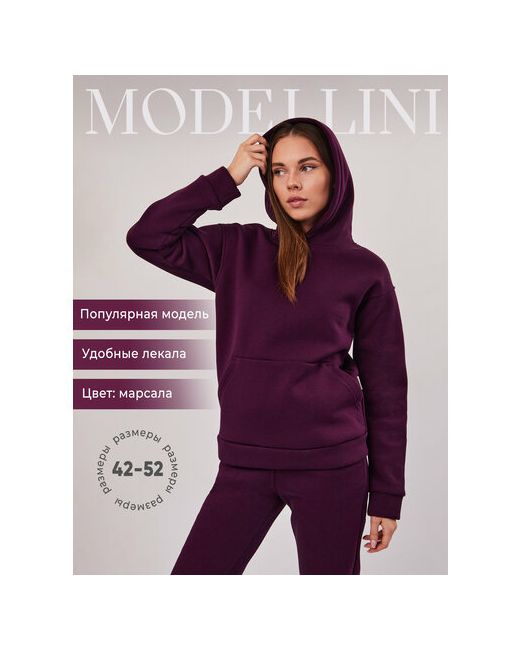 Modellini Костюм худи и брюки спортивный стиль свободный силуэт утепленный размер 48 фиолетовый бордовый