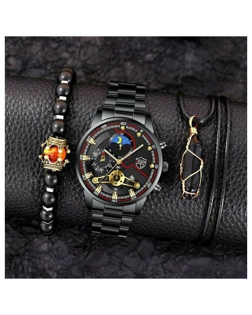 Диджитал Сторе Наручные часы Комплект кварцевые с календарем Relogio Masculino браслет и ожерелье