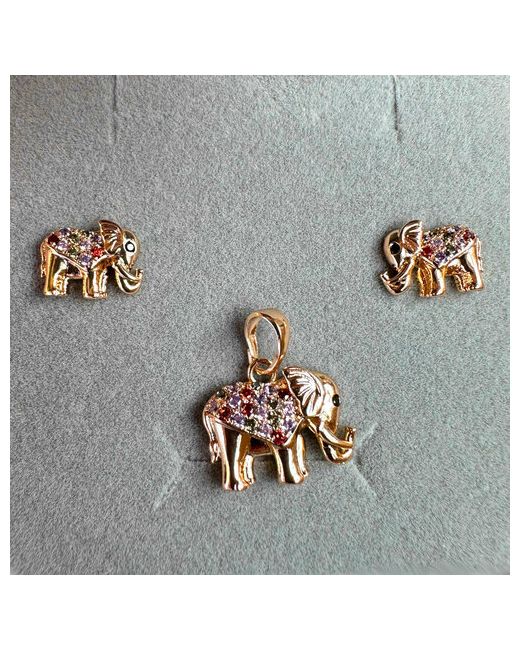 Xuping Jewelry Комплект бижутерии Набор украшений кулон и серьги Слон удачи подвеска золочение фианит