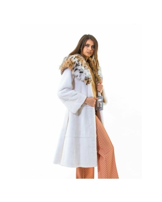 Mala Mati Пальто норка удлиненное силуэт полуприлегающий карманы капюшон пояс/ремень размер 40 бежевый