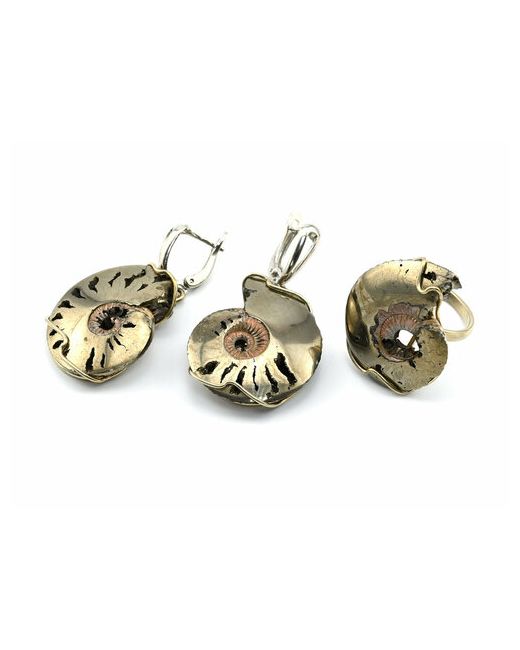 Кольцо и серьги с аммонитом, размер-17 Комплект бижутерии кольцо серьги бижутерный сплав кальцит размер кольца 17