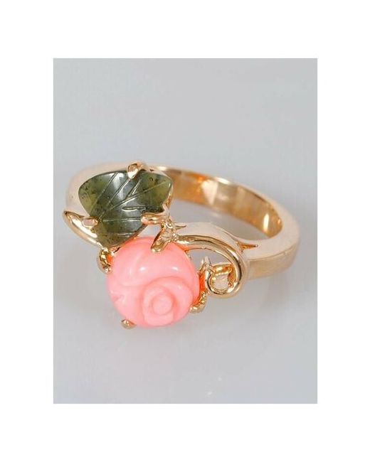Lotus Jewelry Кольцо золочение коралл нефрит размер 17 зеленый розовый