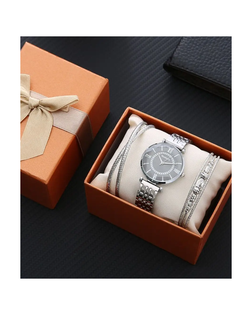 Time Shop Наручные часы с браслетом кварцевые подарочный комплект серебряный