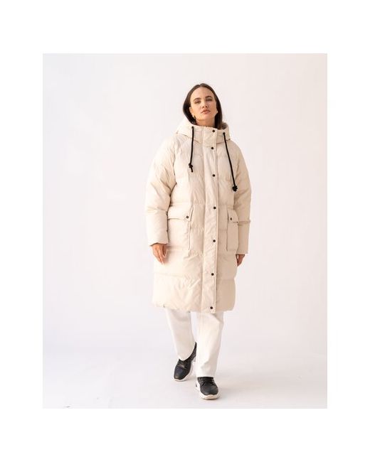 Modress куртка зимняя удлиненная силуэт прямой карманы капюшон размер 54
