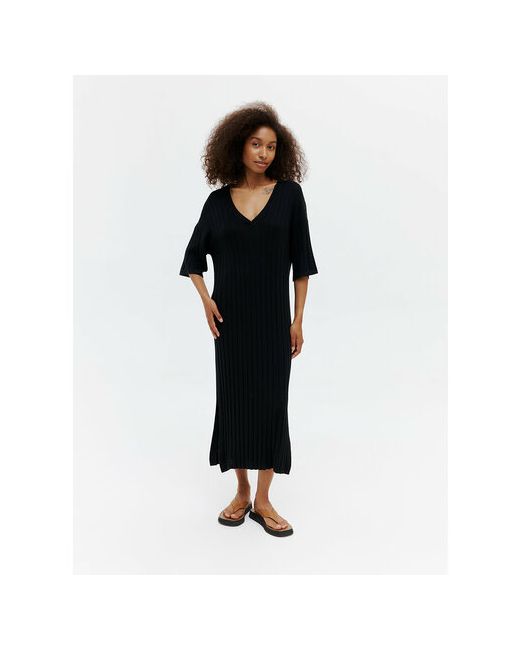 Monncashmere Платье-поло натуральный шелк повседневное свободный силуэт макси вязаное размер XS/S