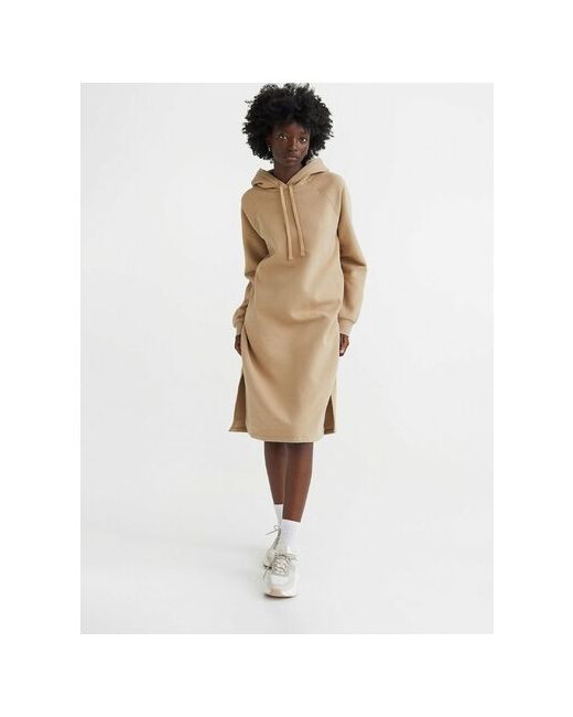 H & M Платье-толстовка свободный силуэт до колена капюшон размер S