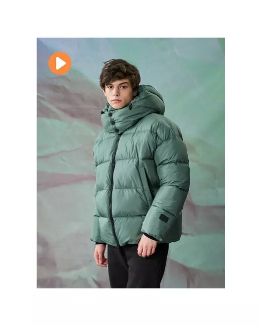 Youz куртка зимняя оверсайз карманы съемный капюшон стеганая внутренний карман ветрозащитная манжеты размер 48 зеленый