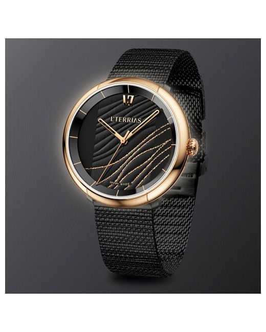 L'Terrias Наручные часы кварцевые LTERRIAS стальной корпус на браслете с фактурой Wave черный