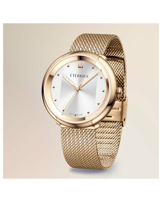 L'Terrias Наручные часы кварцевые LTERRIAS стальной корпус на браслете миланское плетение Straight серебряный золотой