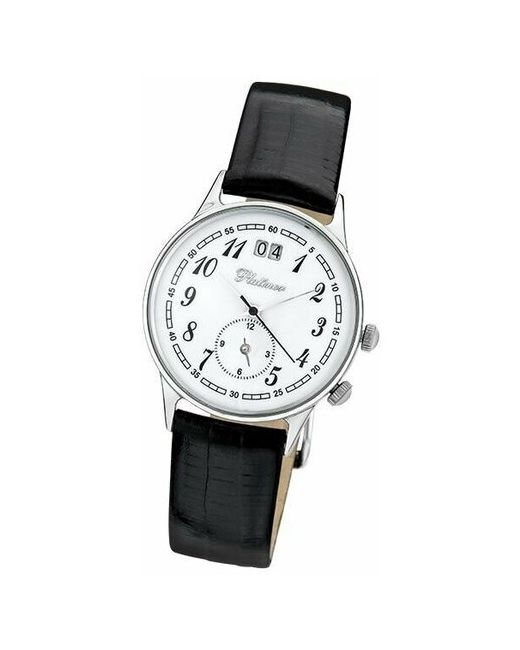 Platinor Наручные часы 42300ВенецияАрабскиеЧерно кварцевые корпус серебро 925 пробабелый черный