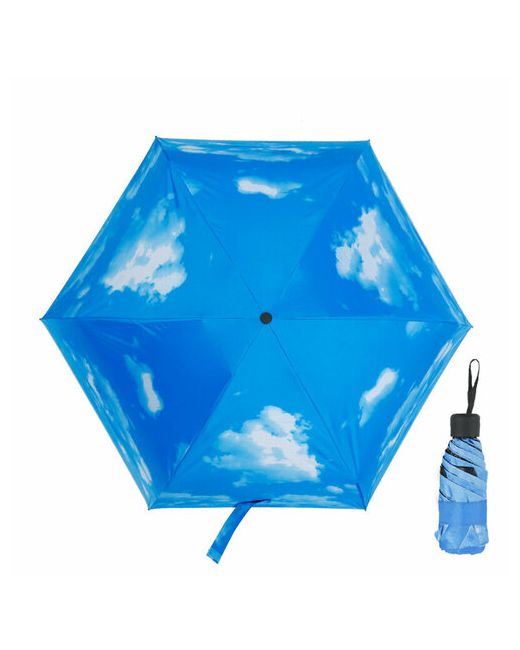 Экс Мини-зонт механика 3 сложения купол 90 см. 6 спиц система антиветер чехол в комплекте голубой