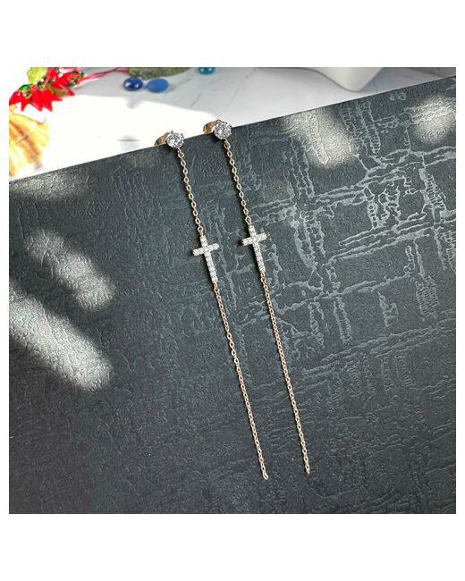 Xuping Jewelry Серьги цепочки Длинные серьги-цепочки с подвеской-крестиком золочение циркон размер/диаметр 88 мм.