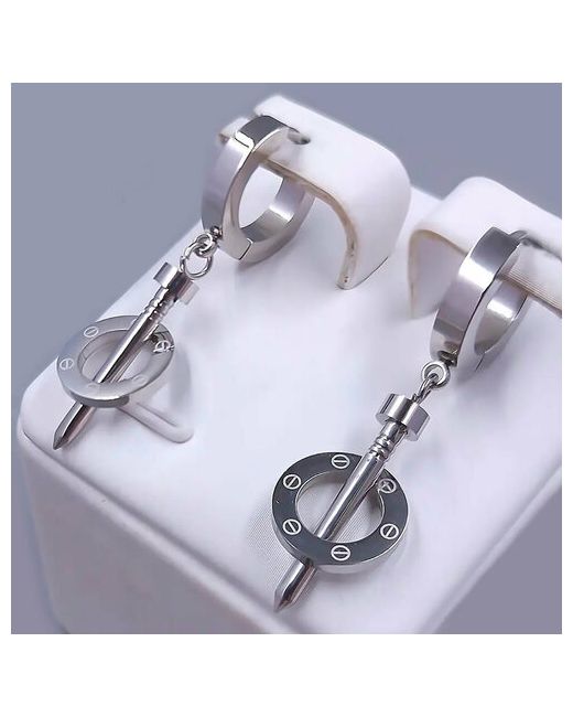 stainless steel Серьги с подвесками висячие гвоздики серебрение подарочная упаковка размер/диаметр 40 мм. серебряный