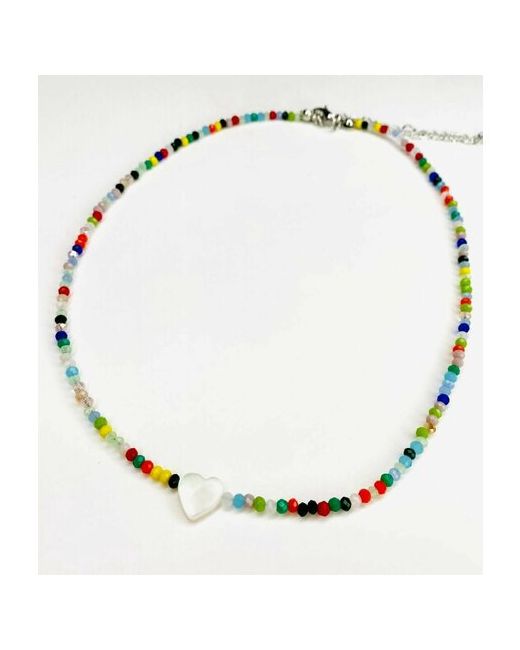 AcFox Колье на шею с подвеской сердце кулон сердечко перламутром короткое разноцветное ожерелье подарок для любимой