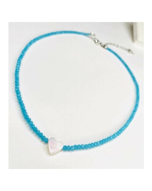 AcFox Колье на шею с подвеской сердце кулон сердечко перламутром короткое ожерелье подарок для любимой