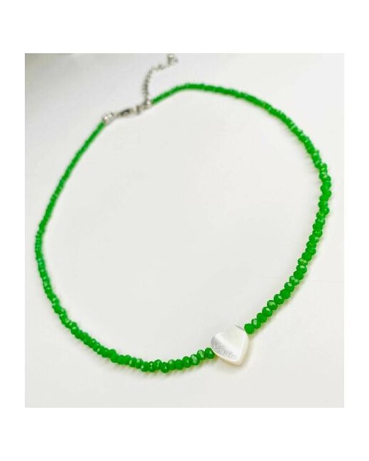 AcFox Колье на шею с подвеской сердце кулон сердечко перламутром короткое зеленое ожерелье подарок для любимой
