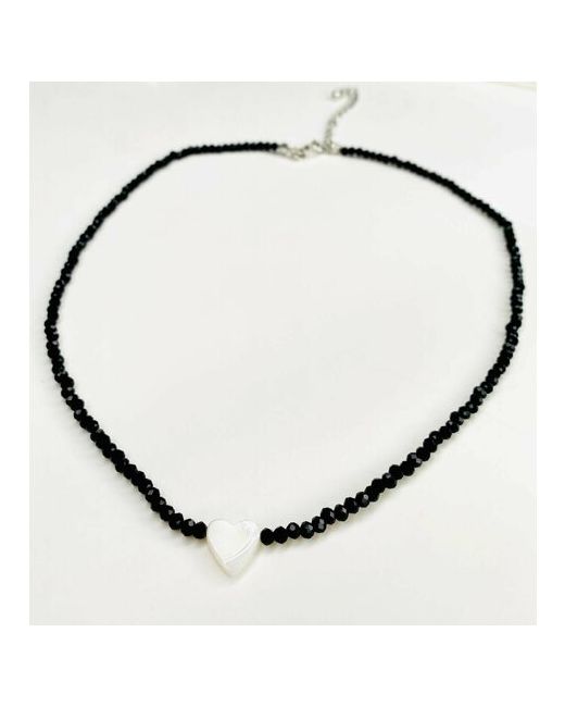 AcFox Колье на шею с подвеской сердце кулон сердечко перламутром короткое черное ожерелье подарок для любимой