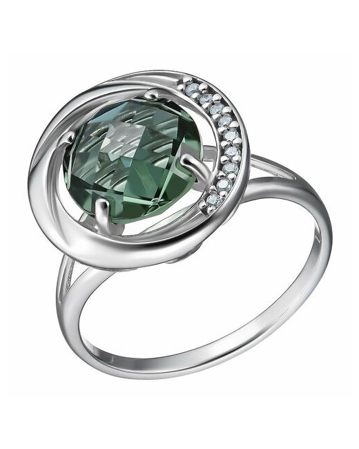 Ювелирочка Перстень серебро 925 проба родирование фианит кварц размер 17 серебряный зеленый