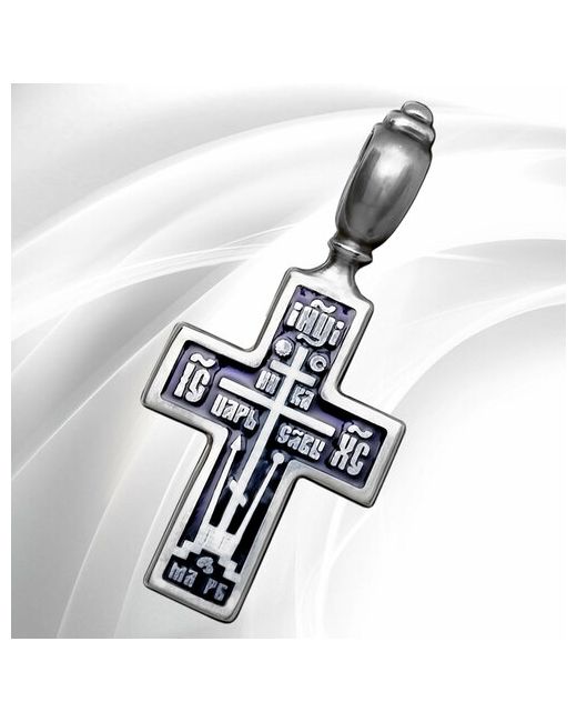 Vitacredo Крест серебряный женский нательный православный ювелирное украшение на шею с эмалью Голгофа. Молитва Да Воскреснет Бог ручная работа